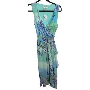 Christopher & Banks Dress Size Medium Lined Floral New Sleeveless New Blue Green